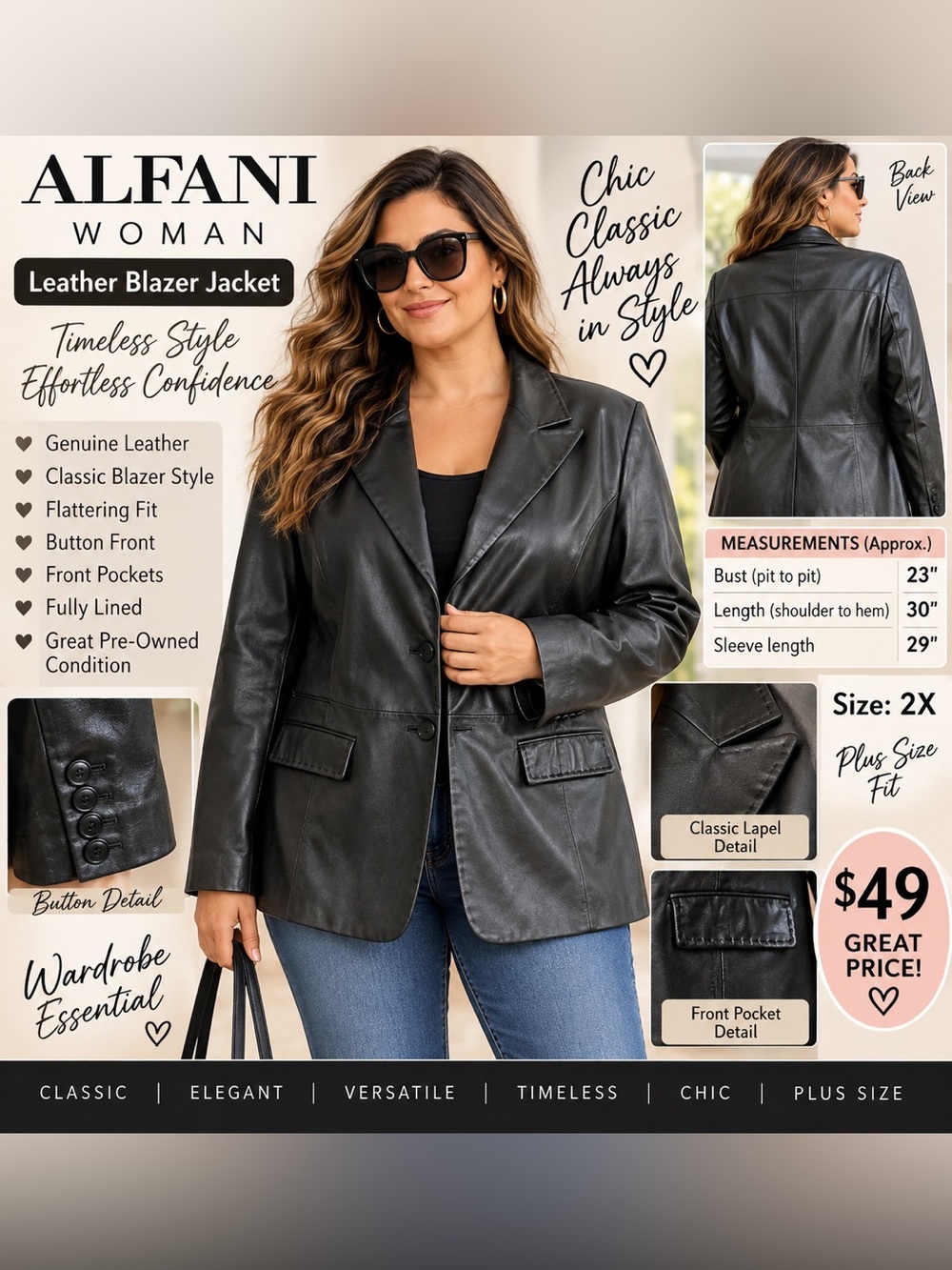 Alfani Black Leather Blazer Jacket for Women